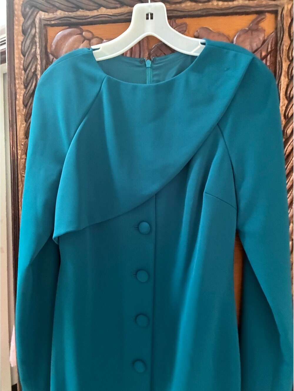 Badgley Mischka Dark Teal Long Sleeve Button Front Midi Dress Sz 4 Modest NWT - Picture 2 of 5